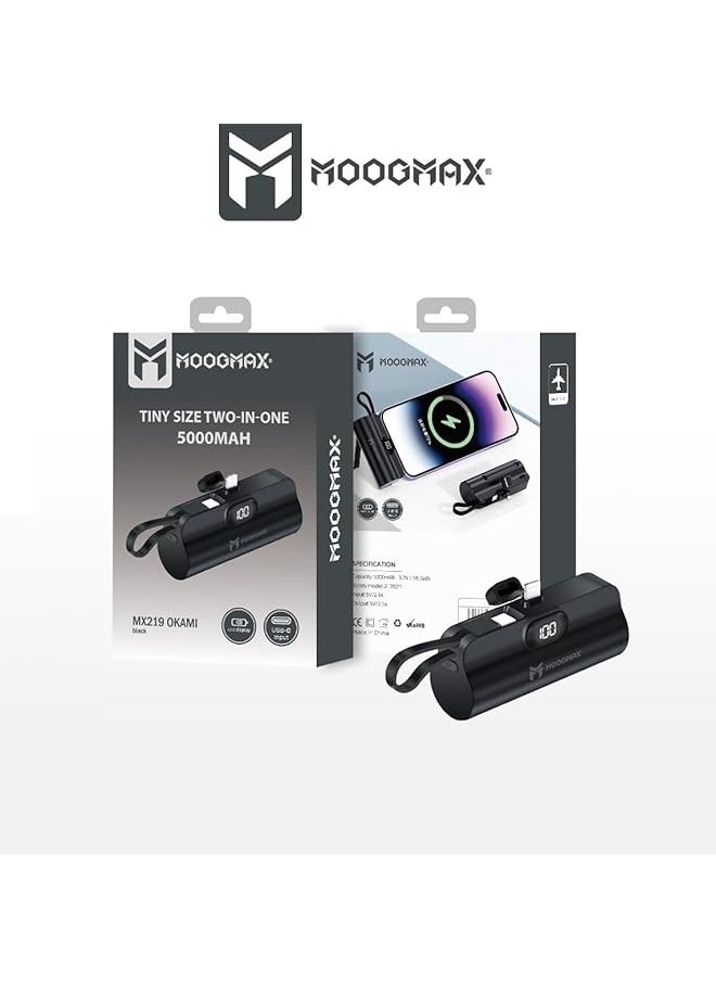 MOOGMAX - Power Bank 5 000Mah 20W Mini Portable Charger Built In Foldable 1 X Usb C Connector And 1 For Lightning Connector Compact And Portable Charger Led Display For Iphone Ipad Airpods - Image 1