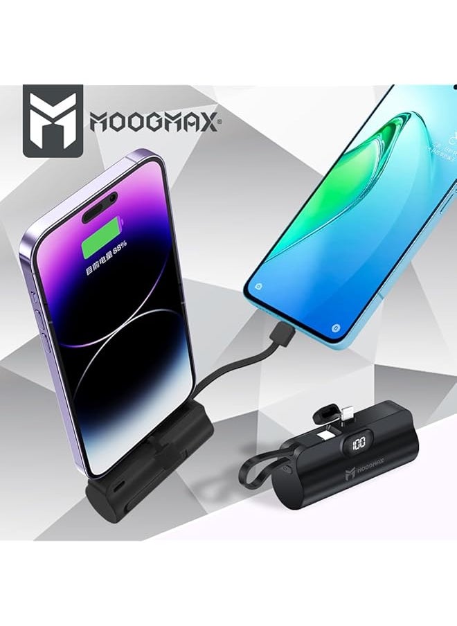 MOOGMAX - Power Bank 5 000Mah 20W Mini Portable Charger Built In Foldable 1 X Usb C Connector And 1 For Lightning Connector Compact And Portable Charger Led Display For Iphone Ipad Airpods - Image 1