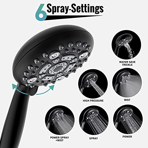 Marcoware ABS Multi Function 6 Mode Bathroom Hand Shower set with Mist,Massage & Rain functions with Steel flexible tube Pipe 1.5 Meters & Hook, Black Finish - Image 5