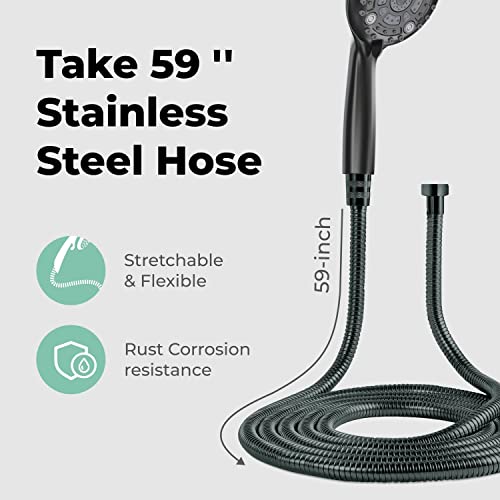 Marcoware ABS Multi Function 6 Mode Bathroom Hand Shower set with Mist,Massage & Rain functions with Steel flexible tube Pipe 1.5 Meters & Hook, Black Finish - Image 4