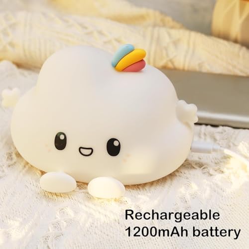 GITGRNTH Silicon Cloud LED Night Light Soft Silicone Touch Lamp For Kids, Babies & Toddlers, Color Changing Rechargeable Cute Bedside Nightlight For Nursery, Bedroom & Gift Ideas (Cloud Lamp),White - Image 4