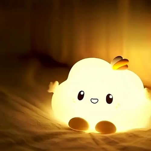 GITGRNTH Silicon Cloud LED Night Light Soft Silicone Touch Lamp For Kids, Babies & Toddlers, Color Changing Rechargeable Cute Bedside Nightlight For Nursery, Bedroom & Gift Ideas (Cloud Lamp),White - Image 1