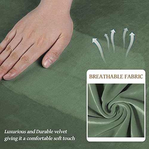 WEERRW 4 Pieces Velvet High Stretch Couch Covers for 3 Cushion Couch Sofa Slipcovers, Washable Furniture Protector with Non Slip Elastic Bottom, Feature Soft Plush Fabric, Greyish Green, Large - Image 4