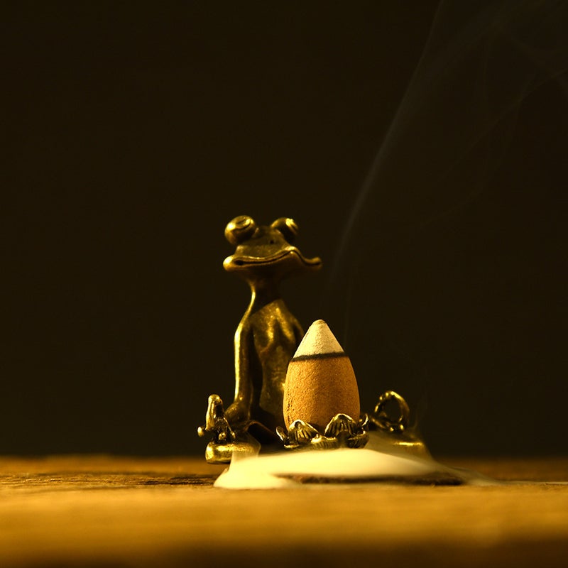 تمثال ضفدع برونزي عتيق لحامل البخور - Image 2