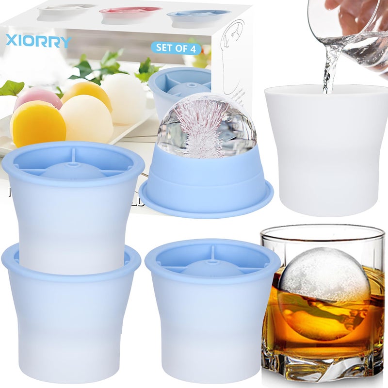XIORRY (Upgrade) Ice Molds 4 PCS, Silicone Sphere Ice Mold Maker, Stackable Easy Release Circle Ice Cube Mold with Lids, Spherical Ice Makers with Lids for Whiskey, Cocktails, Bourbon, and Drinks - Image 1
