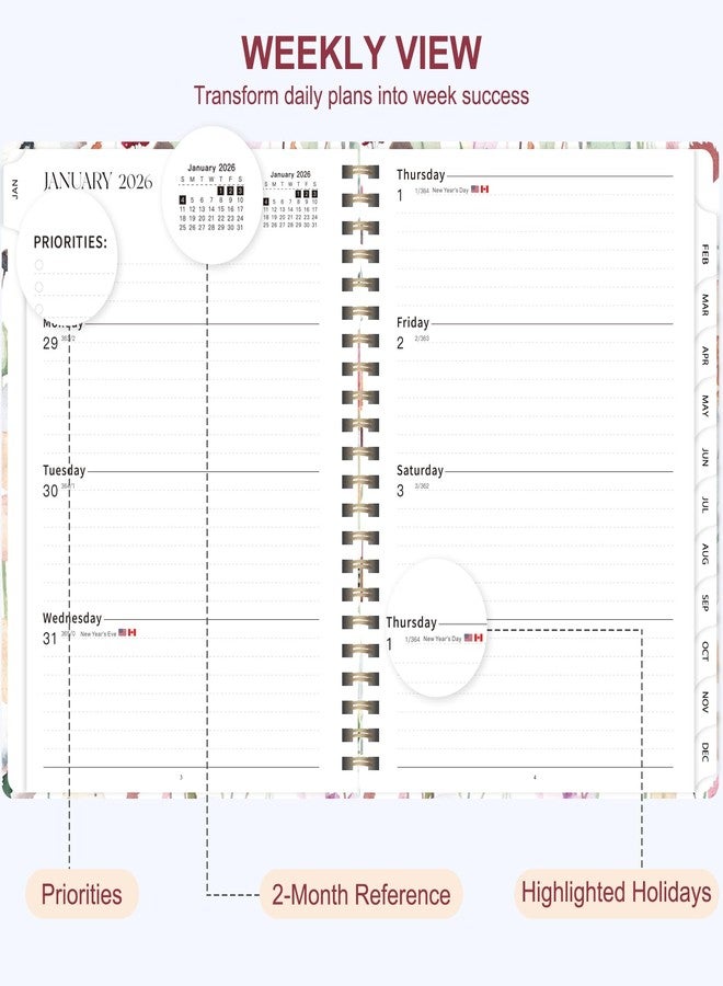 VALOME 2026 Planner, Weekly and Monthly Calendar Agenda Book, Jan 2026 - Dec 2026, Hardcover Planning Academic Planner for Office School Supplies and Desk Accessories - A5 (6.3'' x 8.5'') - Image 3