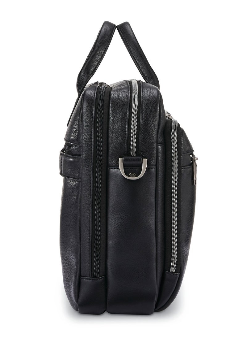 Samsonite Classic Leather Toploader Briefcase, 100% Leather, Black|File Storage Compartment|Smart Sleeve|Detachable Shoulder Strap - 2 Years International Warranty - Image 2