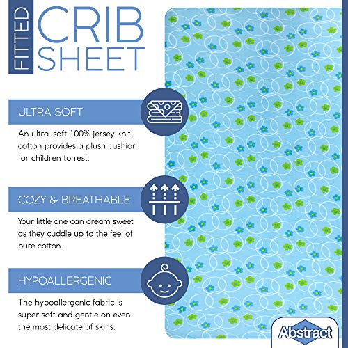 Abstract Mini Crib Cotton Sheets - Pack n Play Sheets Fitted- Ultra Soft Crib Sheets for Boys Girls Baby - Universal - Snug Fitted - Cotton - 24"x38" (Blue Floral) - Image 2