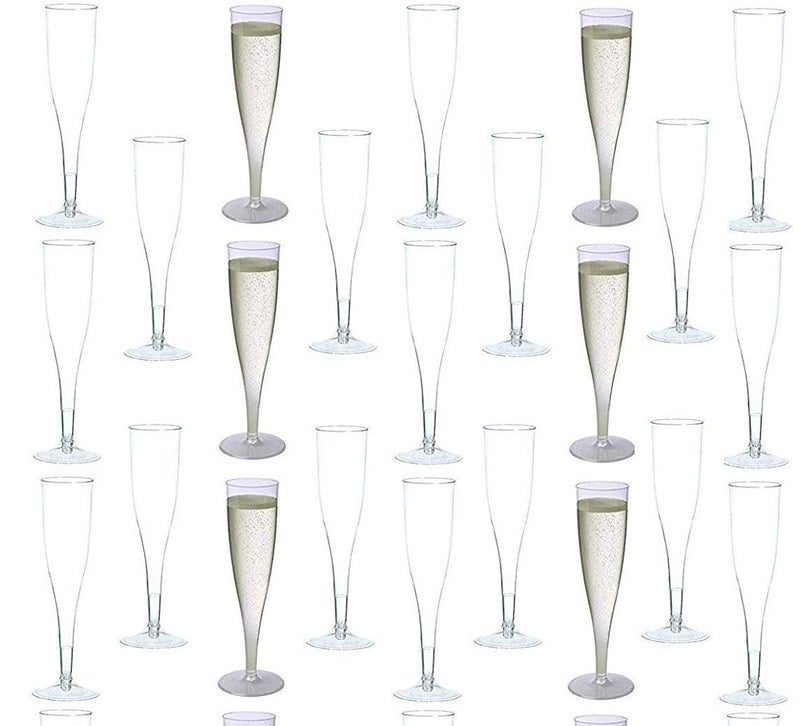 Oojami 100 Plastic Classic Champagne Disposable Flutes for Parties Plastic cups Wedding Party Toasting Cocktail Cups Bulk Party Pack Clear