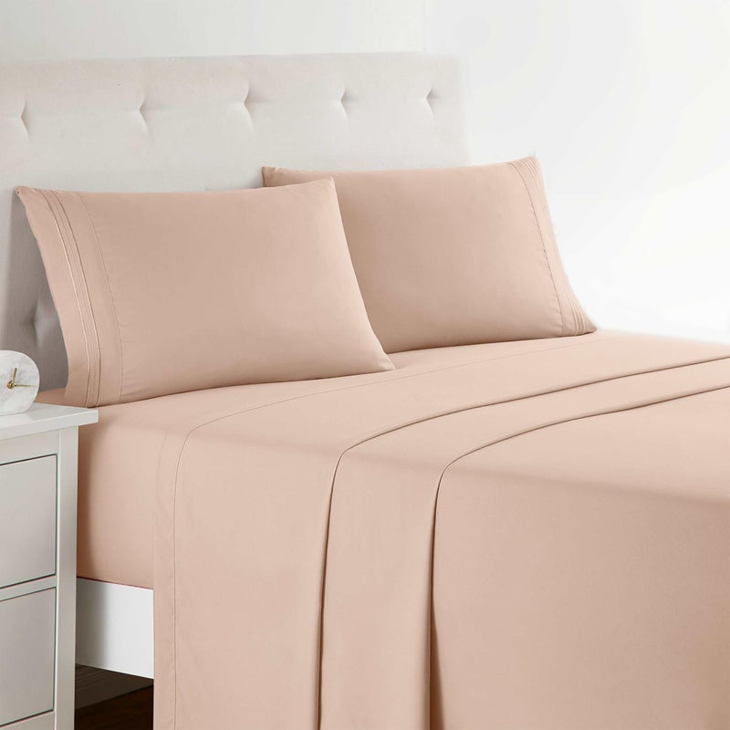 Clara Clark Bed Sheets, Premier 1800 Series 4 Piece Bed Sheet Set, Deep Pocket, Wrinkle, Fade, Stain Resistant, Luxury Soft Bedding Sheets & Pillowcases, Queen, Peach - Image 1