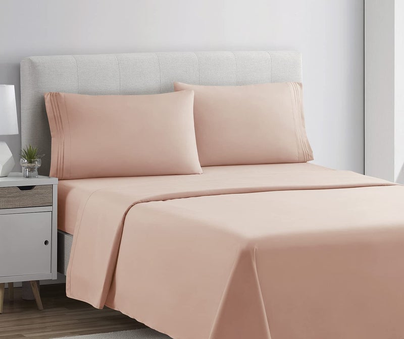 Clara Clark Bed Sheets, Premier 1800 Series 4 Piece Bed Sheet Set, Deep Pocket, Wrinkle, Fade, Stain Resistant, Luxury Soft Bedding Sheets & Pillowcases, Queen, Peach - Image 2