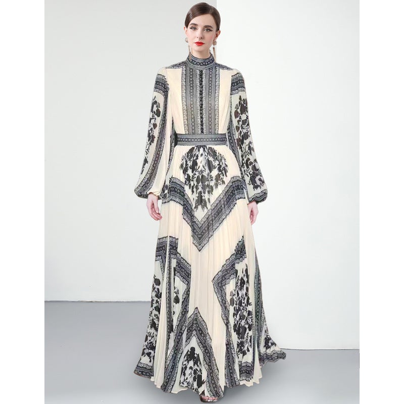 4 Color 2025 Fashion Elegant Elegant Temperament Slim-Fit Miyake Pleated Printed Dress Women - Image 2