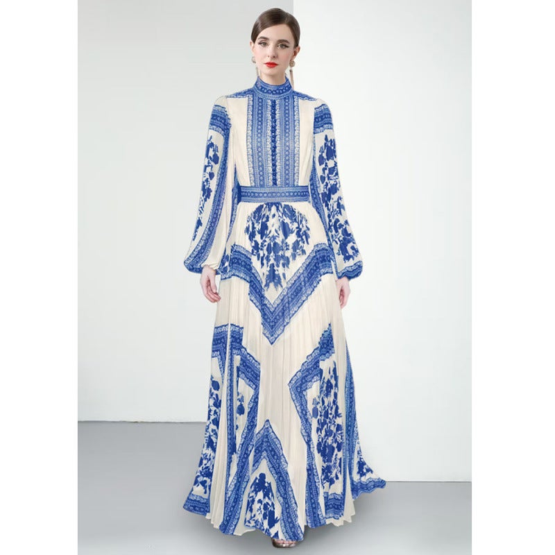 4 Color 2025 Fashion Elegant Elegant Temperament Slim-Fit Miyake Pleated Printed Dress Women - Image 3