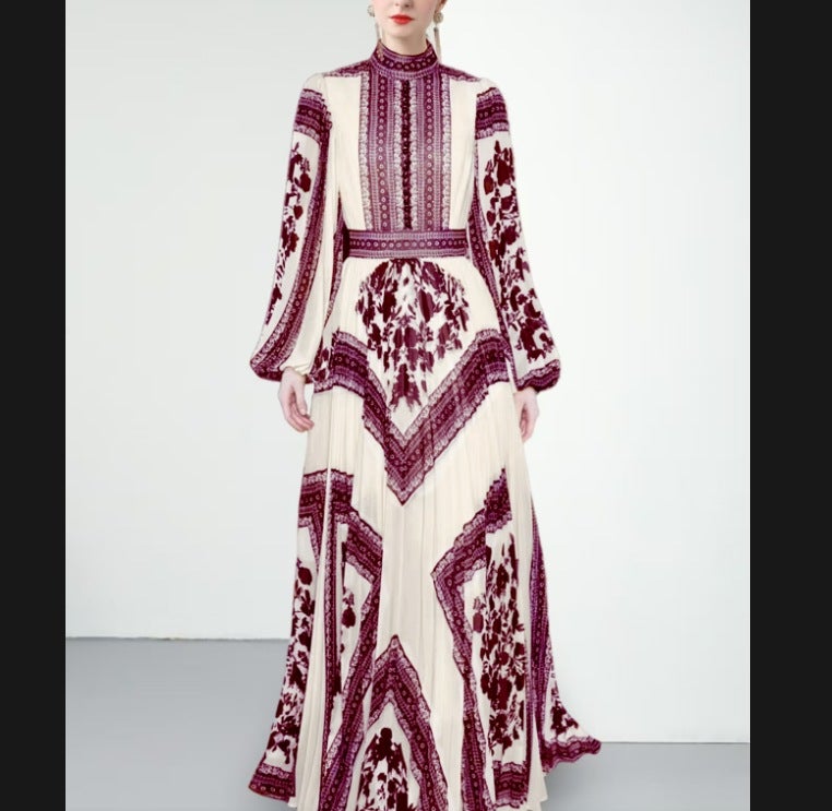 4 Color 2025 Fashion Elegant Elegant Temperament Slim-Fit Miyake Pleated Printed Dress Women - Image 1
