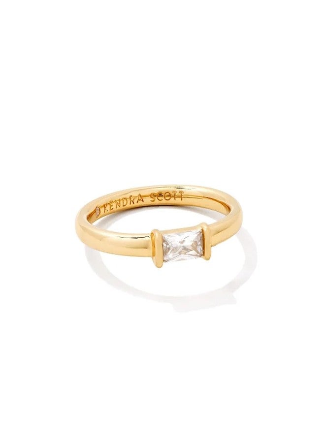 Kendra Scott خاتم كيندرا سكوت جوليت 14 قيراط مطلي بالذهب الأصفر فوق النحاس مع كريستال أبيض، مجوهرات عصرية للنساء، مقاس 6 - Image 1
