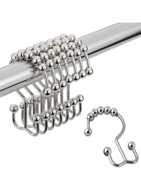 Shower Curtain Hooks Rust Resistant Shower Curtain Rings Metal Glide Rollers Shower Hooks for Bathroom Shower Curtain Rods Curtains, Set of 12 (Nickel)