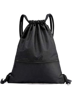 Arabest Drawstring Backpack,Sports Canvas Bag,Waterproof Oxford Fabric Drawstring Bag,Swimming Bag,Basketball Bag,Soccer Bag,Zipper 43*49cm(Black)  - Image 1