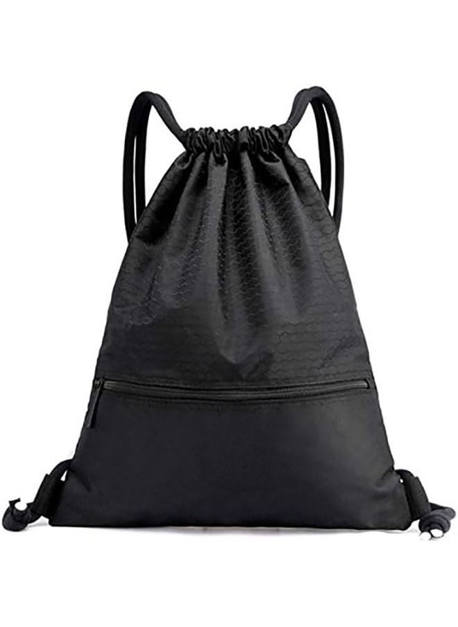 Arabest Drawstring Backpack,Sports Canvas Bag,Waterproof Oxford Fabric Drawstring Bag,Swimming Bag,Basketball Bag,Soccer Bag,Zipper 43*49cm(Black)  - Image 1