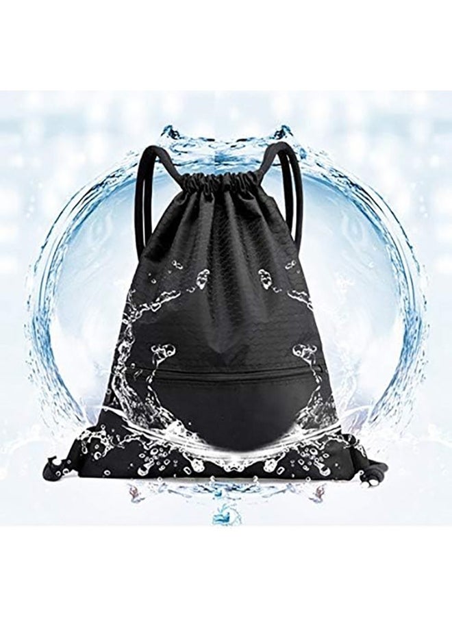 Arabest Drawstring Backpack,Sports Canvas Bag,Waterproof Oxford Fabric Drawstring Bag,Swimming Bag,Basketball Bag,Soccer Bag,Zipper 43*49cm(Black)  - Image 2