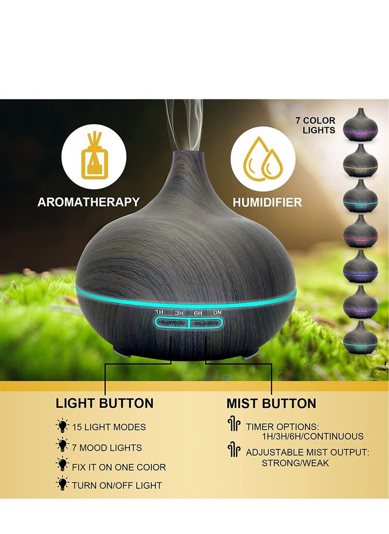550ml Essential Oil Diffuser Oil Diffuser With 4 Timer Aromatherapy Diffuser With Auto Shut-off Function Cool Mist Humidifier BPA-Free For Bedroom Home