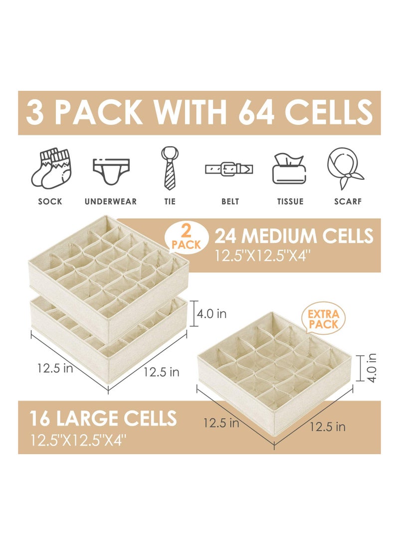 كابتن تيك 3 حزم من صناديق التخزين ، 64 قطعة من النسيج للطي خزانة خزانة ملابس صندوق التخزين وصناديق التخزين لتخزين الجوارب والملابس الداخلية وربطة عنق - Image 2