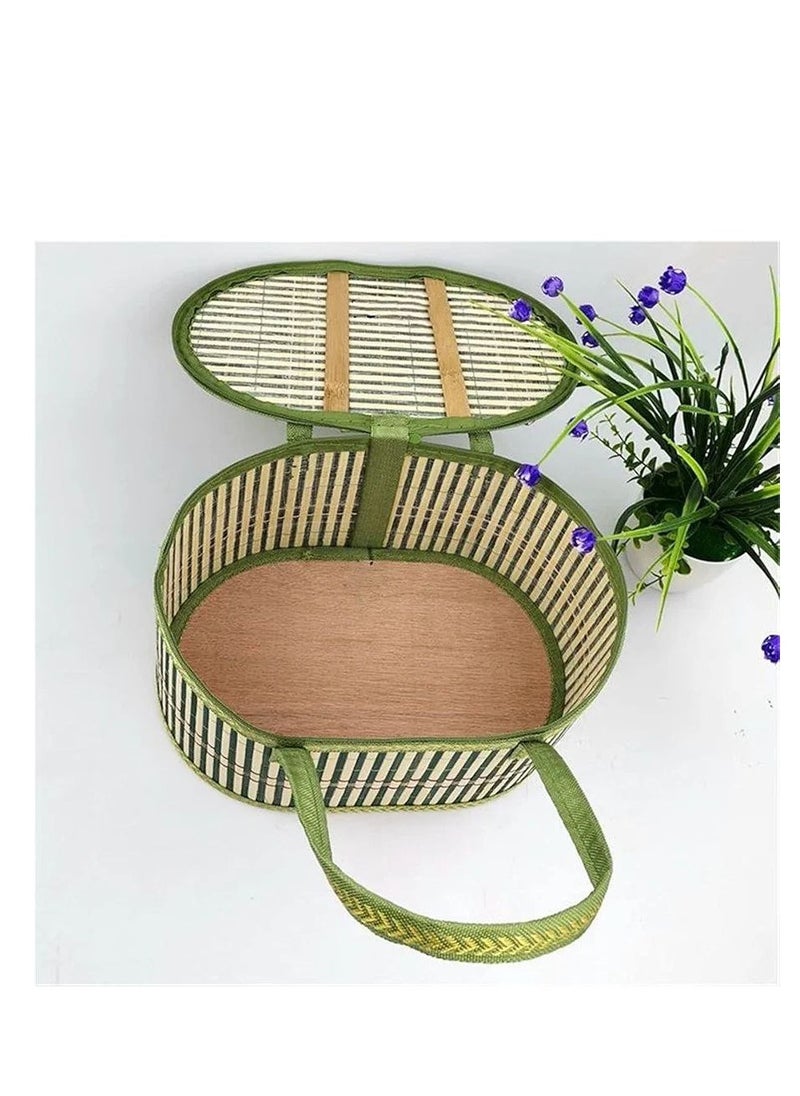 Generic - Handmade Bamboo Picnic Basket  Woven Storage Basket with Lid and Zipper - Image 1