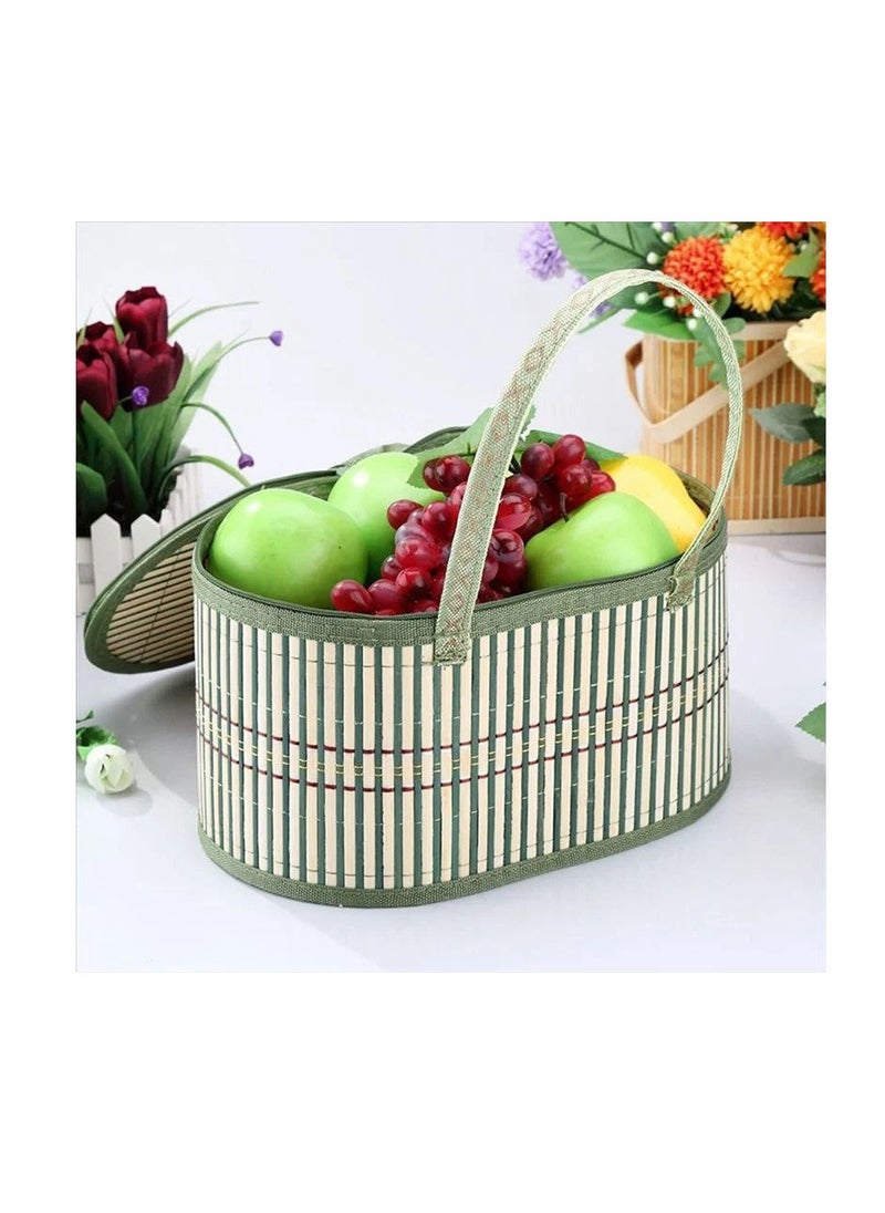 Generic - Handmade Bamboo Picnic Basket  Woven Storage Basket with Lid and Zipper - Image 1