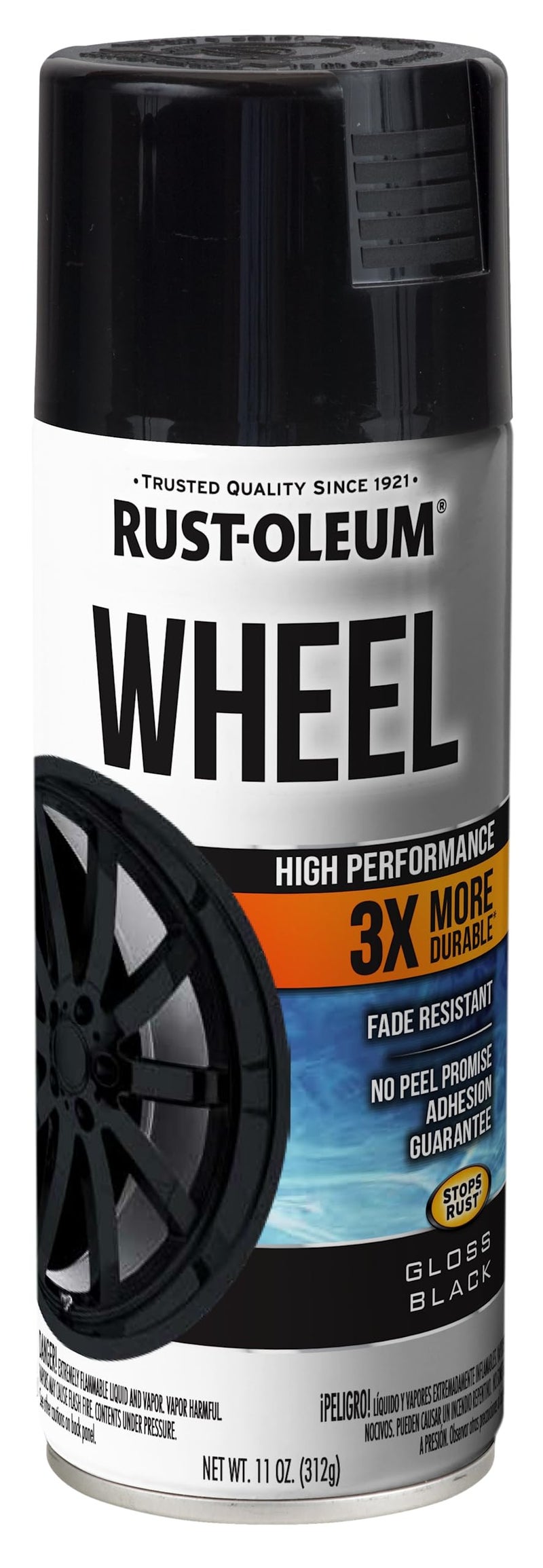 RUST-OLEUM رش طلاء العجلات عالي الأداء من راست-أوليوم 368076، 11 أونصة، أسود لامع - Image 1
