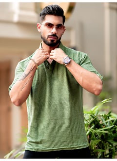 Maniac Mens Polo Neck 3/4th Sleeve Hunter Green Corduroy Fabric Tshirt  - Image 1