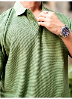 Maniac Mens Polo Neck 3/4th Sleeve Hunter Green Corduroy Fabric Tshirt  - Image 5