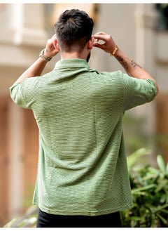 Maniac Mens Polo Neck 3/4th Sleeve Hunter Green Corduroy Fabric Tshirt  - Image 4