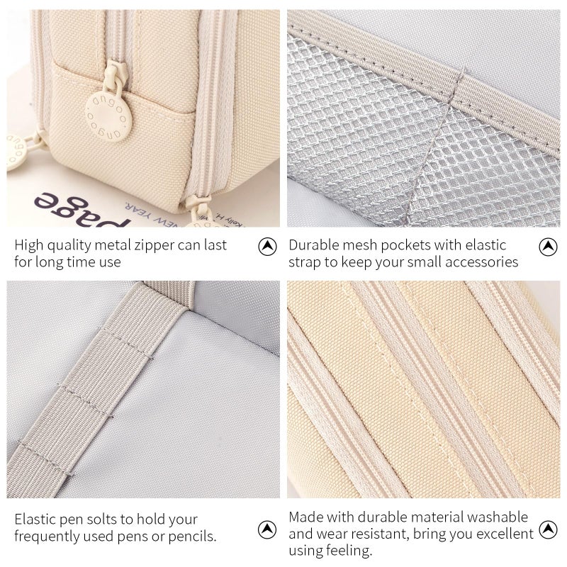 CICIMELON Large Capacity Pencil Case 3 Compartment Pouch Pen Bag for School Teen Girl Boy Men Women (Beige) - Image 4