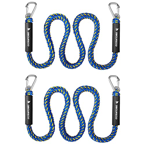 Obcursco Bungee Dock Line, Jet Ski Dock Line with Double 316 Stainless Steel Clips, Boat Snubber Docking Rope for PWC, Boat Accessories for Waverunner, Seadoo, Kayak, 2 Pack 4-5.5ft Yellow & Blue - Image 1