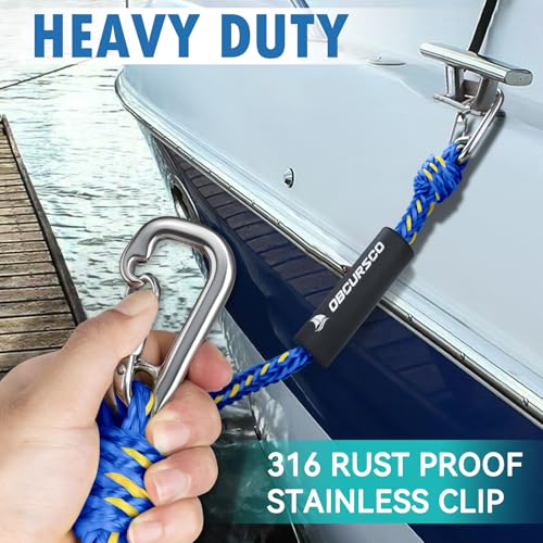 Obcursco Bungee Dock Line, Jet Ski Dock Line with Double 316 Stainless Steel Clips, Boat Snubber Docking Rope for PWC, Boat Accessories for Waverunner, Seadoo, Kayak, 2 Pack 4-5.5ft Yellow & Blue - Image 2