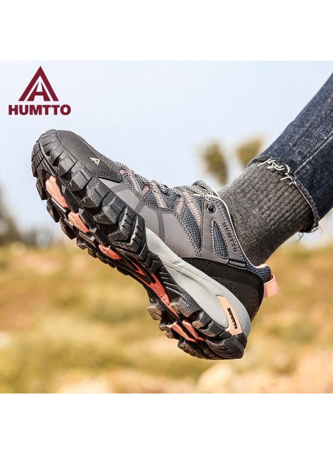 HUMTTO Humtto Women's Anti-slip Hiking Shoes Four Seasons Breathable Mesh Outdoor Climbing Shoes Deep Grey/light Pink Size 37 - Image 1