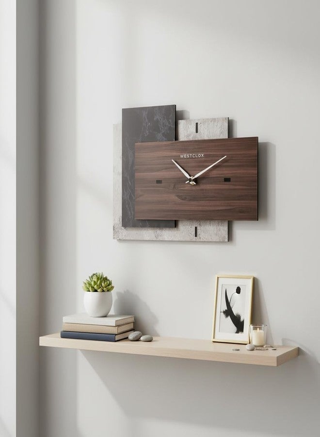 Westclox Modern Fusion Wall Clock – Layered Wood and Marble-Inspired Design (14.9" x 8.9") - Image 5