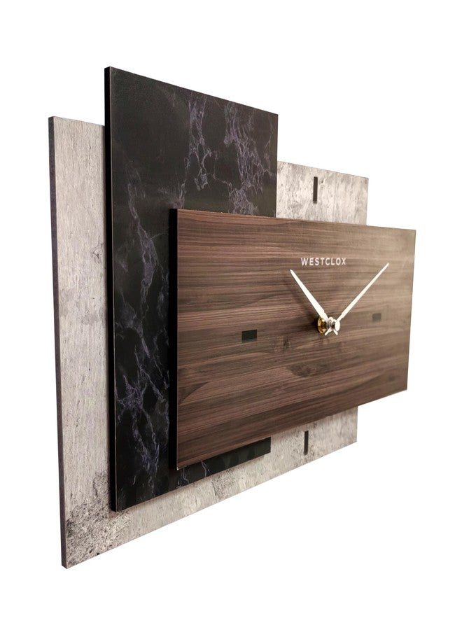 Westclox Modern Fusion Wall Clock – Layered Wood and Marble-Inspired Design (14.9" x 8.9") - Image 3
