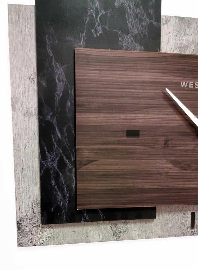 Westclox Modern Fusion Wall Clock – Layered Wood and Marble-Inspired Design (14.9" x 8.9") - Image 2