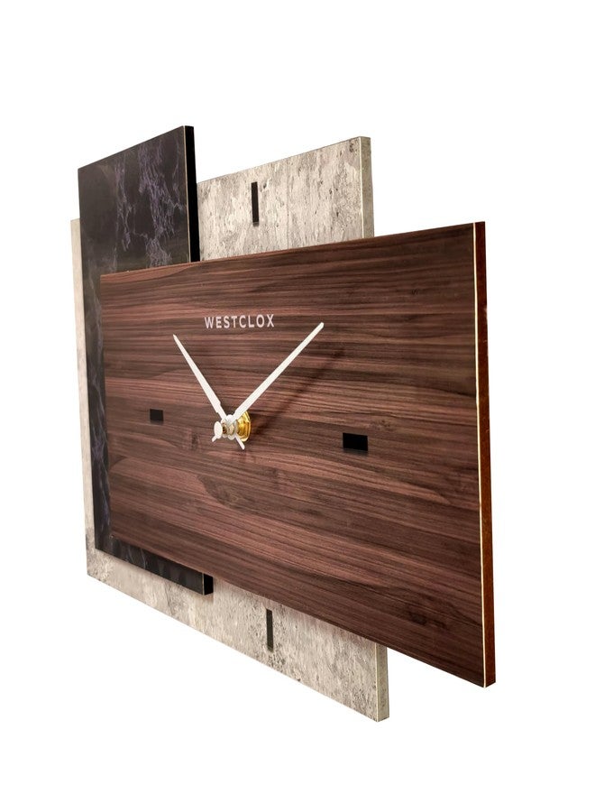 Westclox Modern Fusion Wall Clock – Layered Wood and Marble-Inspired Design (14.9" x 8.9") - Image 4