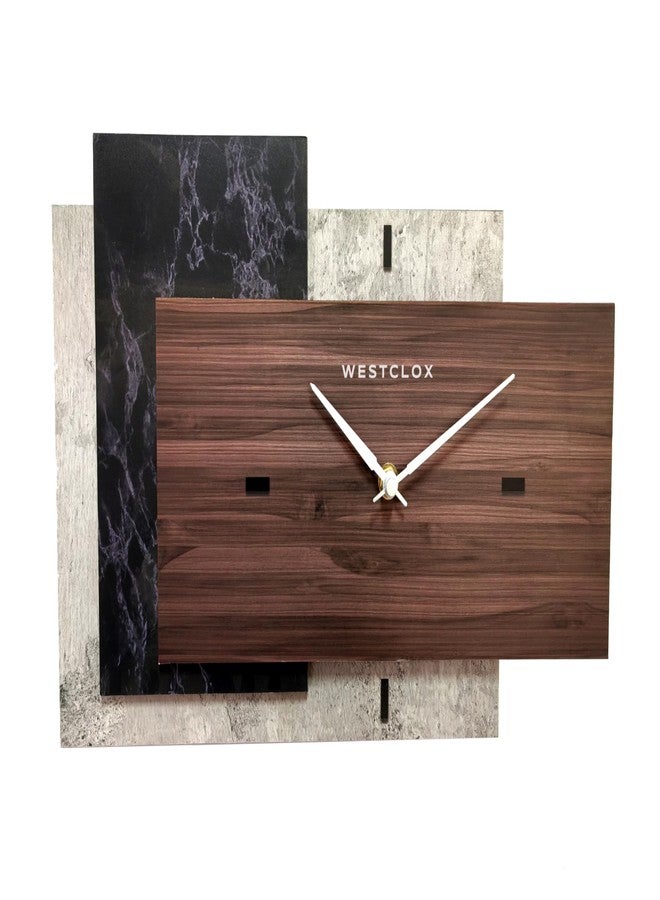 Westclox Modern Fusion Wall Clock – Layered Wood and Marble-Inspired Design (14.9" x 8.9") - Image 1