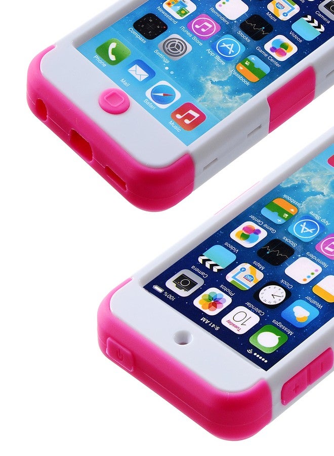 ويزدوم برو جراب Wisdompro لجهاز iPod Touch 7، غطاء حماية هجين 3 في 1 مصنوع من السيليكون الناعم والبولي كربونات الصلب لأجهزة Apple iPod Touch 5/6/7 - وردي فاقع وأبيض - Image 5