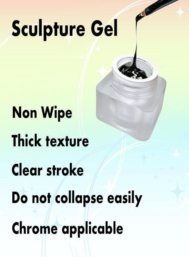 YJMyujimi Nail Gel polish sculpture gel 5g black in colour clear stroke non wipe chrome applicable DIY at home embossed painting gel Nail solons mini 3D designs (Black, 5g) - Image 5