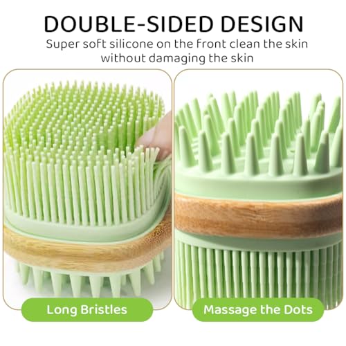 MAYCREATE® Silicone Back Scrubber for Shower, Silicone Bath Body Brush Loofah with Long Handle, Dual-Sided Shower Brush for Body, Exfoliating Body Scrubber Back Washer for Men Women, Green - Image 3