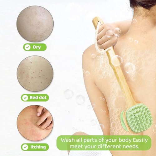 MAYCREATE® Silicone Back Scrubber for Shower, Silicone Bath Body Brush Loofah with Long Handle, Dual-Sided Shower Brush for Body, Exfoliating Body Scrubber Back Washer for Men Women, Green - Image 5