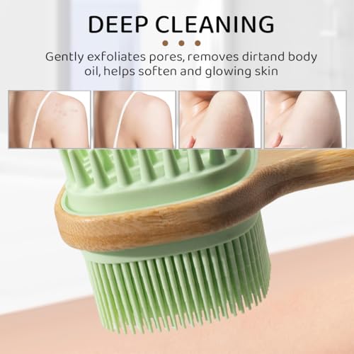 MAYCREATE® Silicone Back Scrubber for Shower, Silicone Bath Body Brush Loofah with Long Handle, Dual-Sided Shower Brush for Body, Exfoliating Body Scrubber Back Washer for Men Women, Green - Image 4