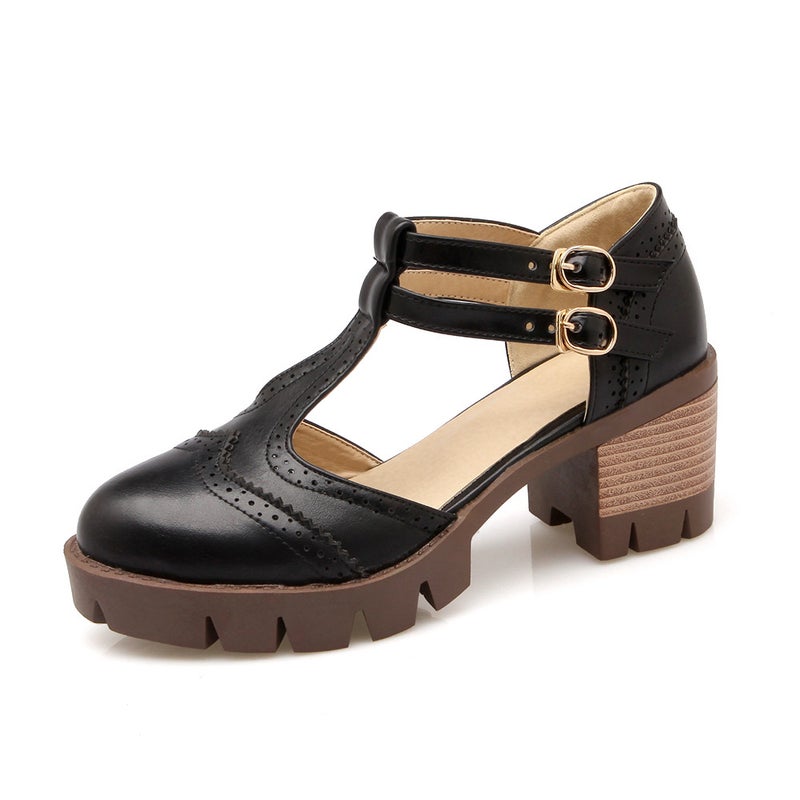 Supply Fashion High Heeled Square Heeled 40-43 Round Toe Burned Flower Side Empty T-Buckle Sandals For Women - Image 1