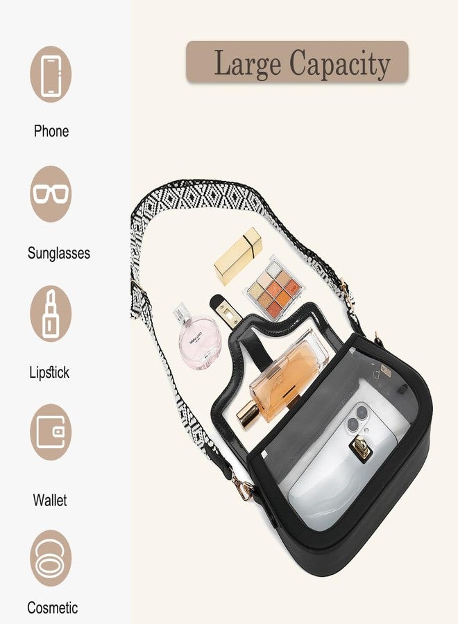 LOXOMU Clear Purse for Women Crossbody Clear Bag for Stadium Events, See Through Purse Plastic Transparent Concert Bag (Black) - Image 3