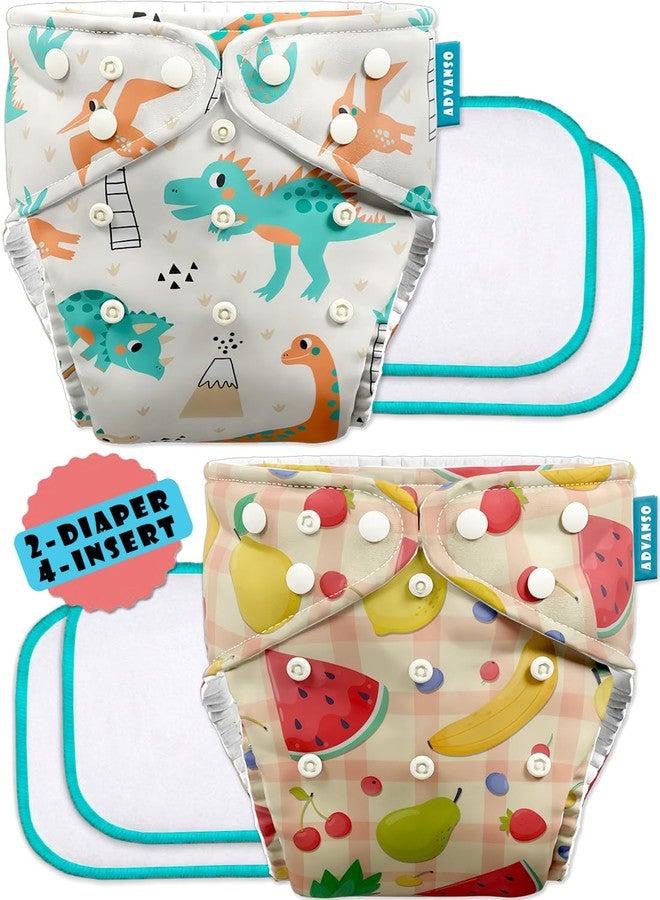 Advanso Leakage Proof cloth diapers for babies, high absorbent 2 reusable diaper 4 insert pad combo pack washable cloth diaper free size 5-18kg adjustable pocket cover P64 - Image 1