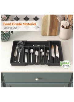 Generic Silverware Drawer Organizer, Expandable Utensil Tray for Kitchen, BPA Free Flatware and Cutlery Holder, Adjustable Plastic Storage for Spoons Forks Knives, Large, Black  - Image 3
