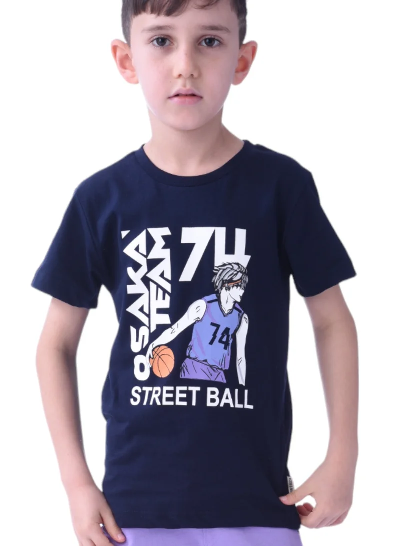 فكتور اند جين طقم قطعتين للأولاد الصغار - تيشيرتات وشورتات - تيشيرت وشورت Street Ball - أرجواني/كحلي